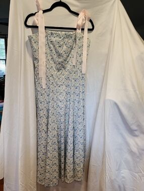 Henry Duvall Gabriella Dress In Pastel Petal Floral Pink Ribbon Straps